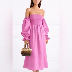 Sleeper Atlanta Linen Midi Dress Pink Quiet Luxury Cottagecore Garden Croquette